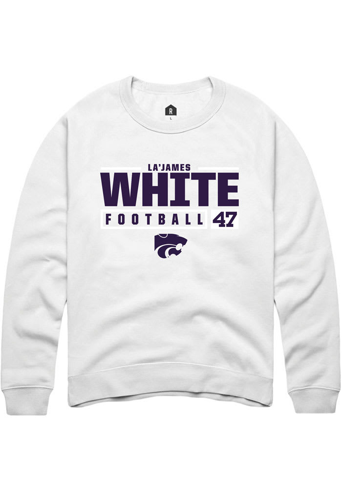 La’James White Rally K-State Wildcats Mens White NIL Stacked Box Long Sleeve Crew Sweatshirt