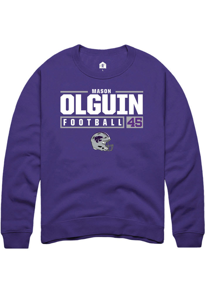 Mason Olguin Rally K-State Wildcats Mens Purple NIL Stacked Box Long Sleeve Crew Sweatshirt