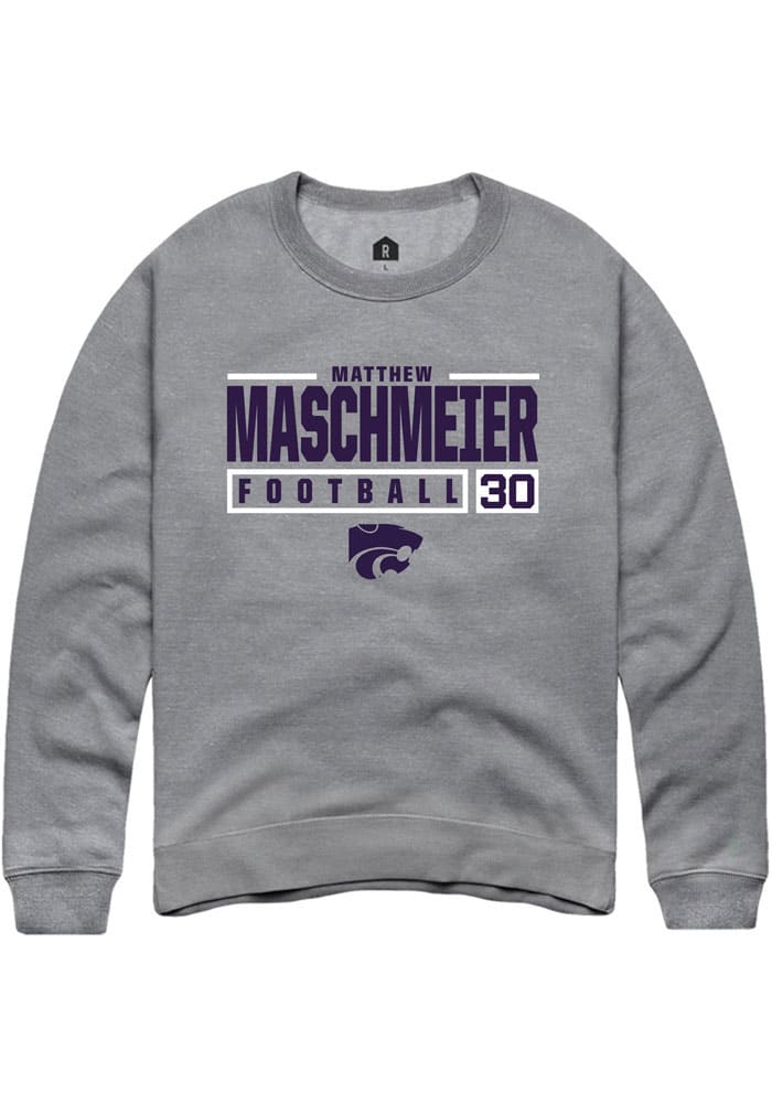 Matthew Maschmeier Rally K-State Wildcats Mens Grey NIL Stacked Box Long Sleeve Crew Sweatshirt