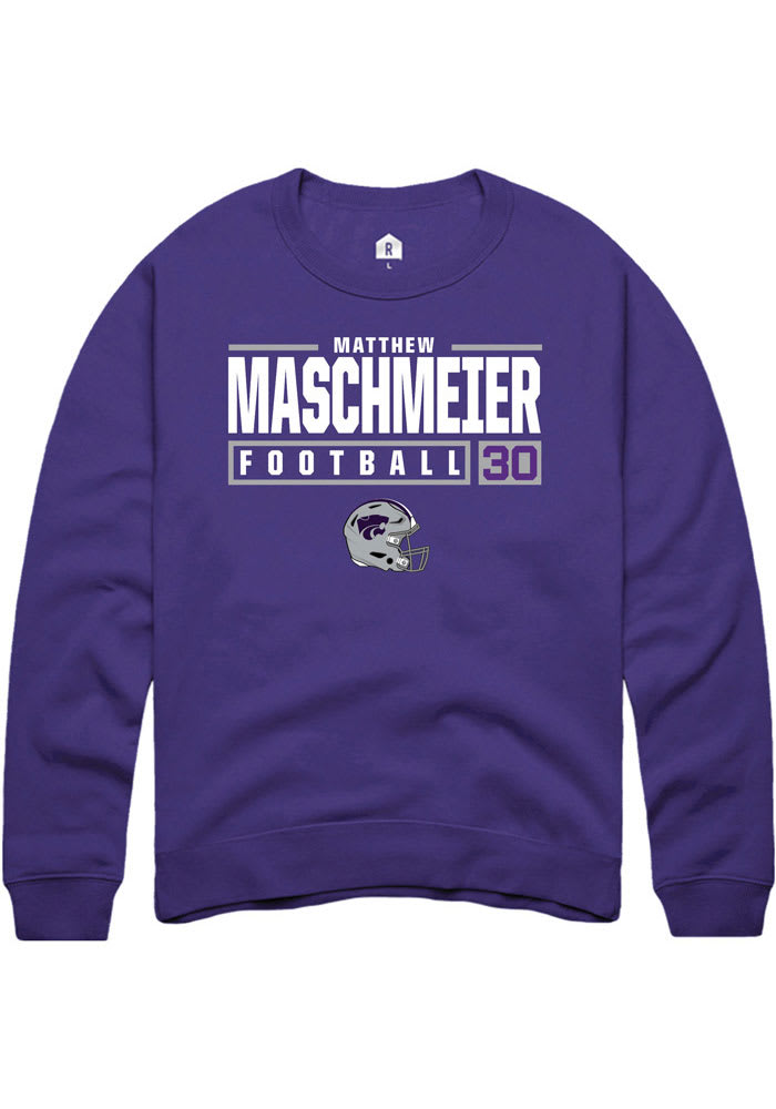 Matthew Maschmeier Rally K-State Wildcats Mens Purple NIL Stacked Box Long Sleeve Crew Sweatshirt