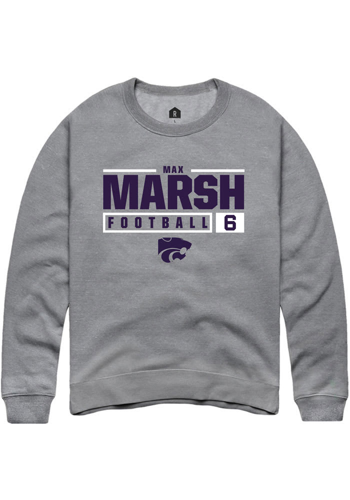 Max Marsh Rally K-State Wildcats Mens Grey NIL Stacked Box Long Sleeve Crew Sweatshirt