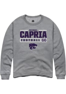 Michael Capria Rally Mens Graphite K-State Wildcats NIL Stacked Box Crew Sweatshirt