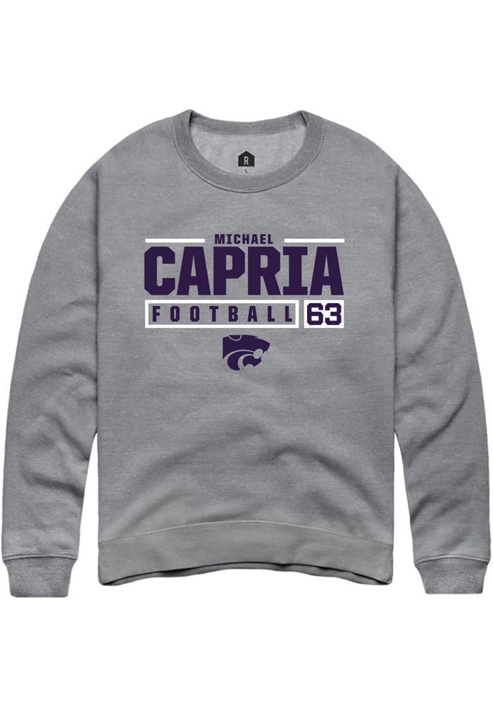 Michael Capria Rally K-State Wildcats Mens Grey NIL Stacked Box Long Sleeve Crew Sweatshirt