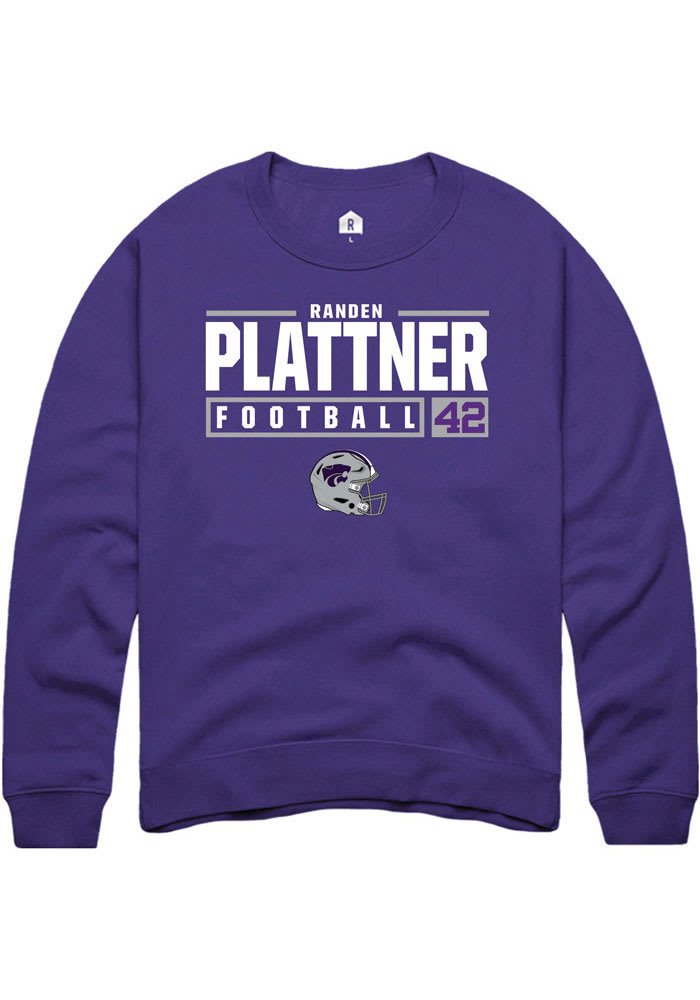 Randen Plattner Rally K-State Wildcats Mens Purple NIL Stacked Box Long Sleeve Crew Sweatshirt