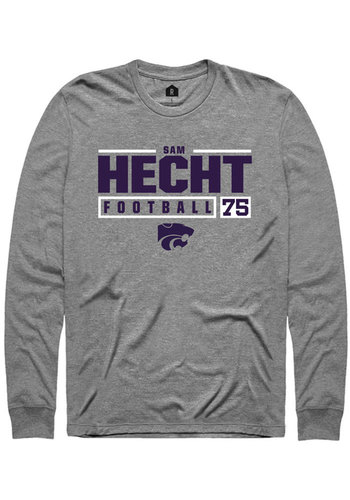 Sam Hecht K-State Wildcats Grey Rally NIL Stacked Box Long Sleeve T Shirt