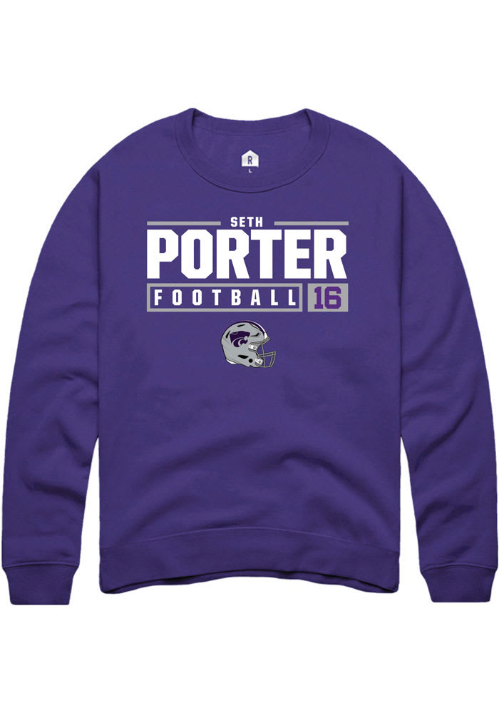 Seth Porter Rally K-State Wildcats Mens Purple NIL Stacked Box Long Sleeve Crew Sweatshirt