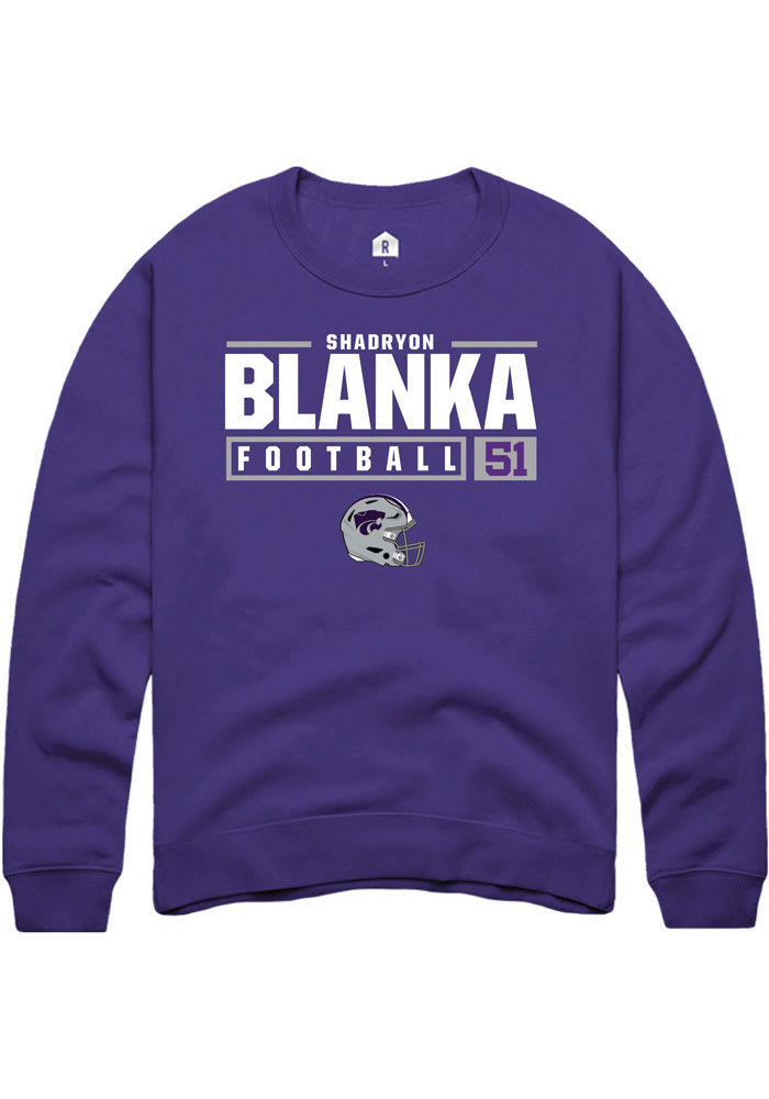 Shadryon Blanka Rally K-State Wildcats Mens Purple NIL Stacked Box Long Sleeve Crew Sweatshirt