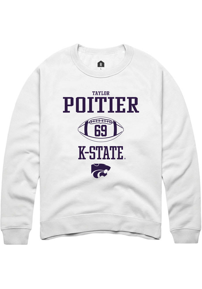Taylor Poitier Rally K-State Wildcats Mens White NIL Sport Icon Long Sleeve Crew Sweatshirt