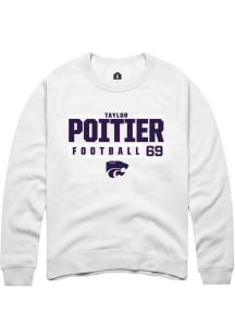 Taylor Poitier Rally Mens White K-State Wildcats NIL Stacked Box Crew Sweatshirt