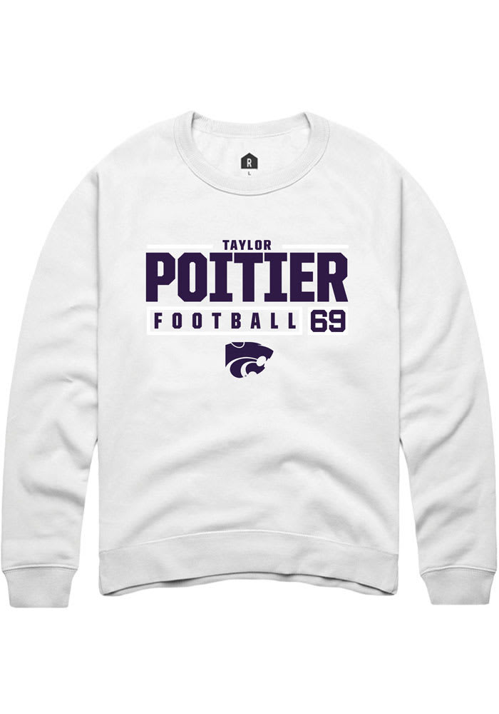 Taylor Poitier Rally K-State Wildcats Mens White NIL Stacked Box Long Sleeve Crew Sweatshirt