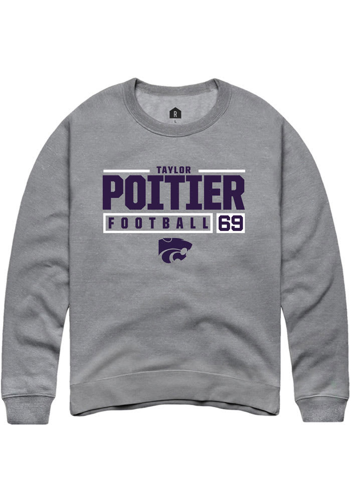 Taylor Poitier Rally K-State Wildcats Mens Grey NIL Stacked Box Long Sleeve Crew Sweatshirt
