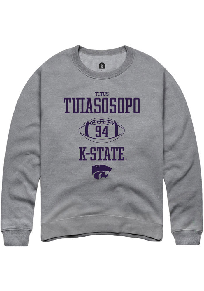 Titus Tuiasosopo Rally K-State Wildcats Mens Grey NIL Sport Icon Long Sleeve Crew Sweatshirt