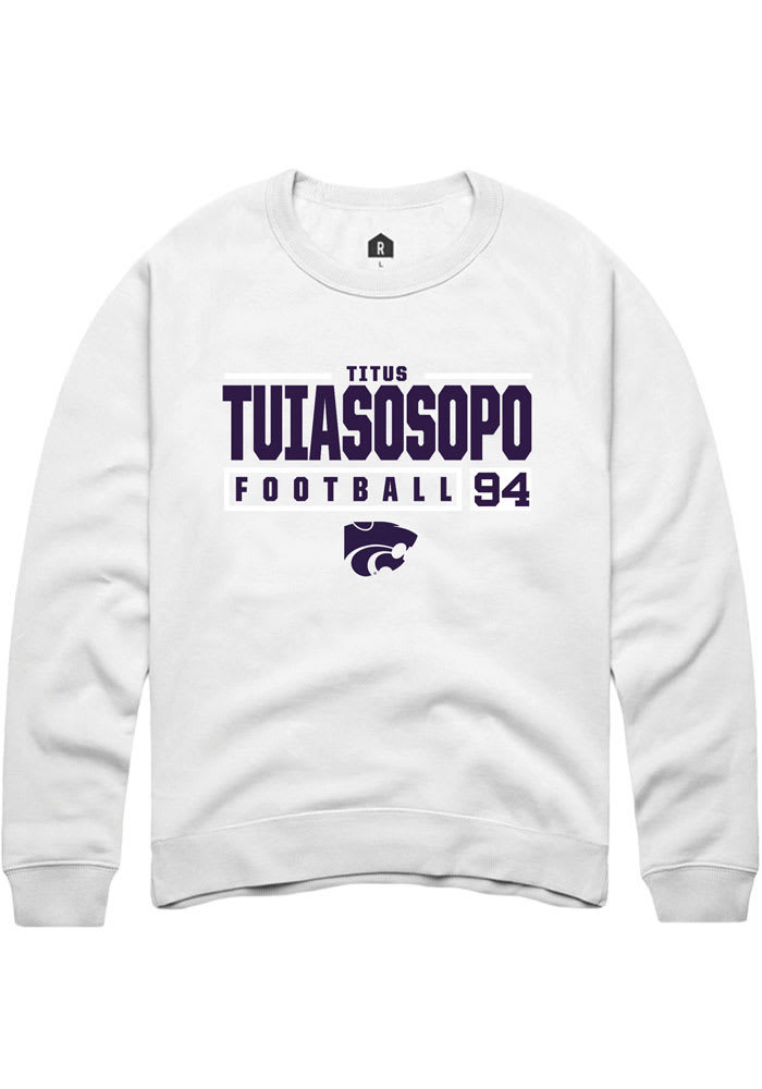 Titus Tuiasosopo Rally K-State Wildcats Mens White NIL Stacked Box Long Sleeve Crew Sweatshirt