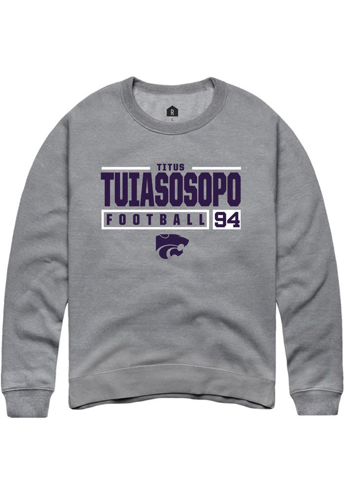 Titus Tuiasosopo Rally K-State Wildcats Mens Grey NIL Stacked Box Long Sleeve Crew Sweatshirt