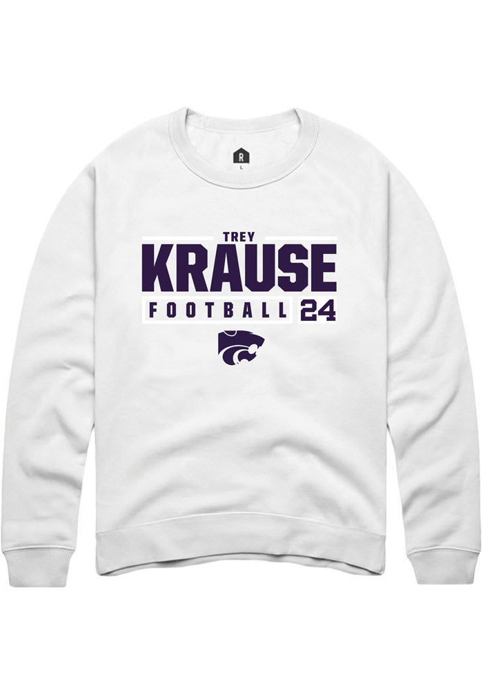 Trey Krause Rally K-State Wildcats Mens White NIL Stacked Box Long Sleeve Crew Sweatshirt