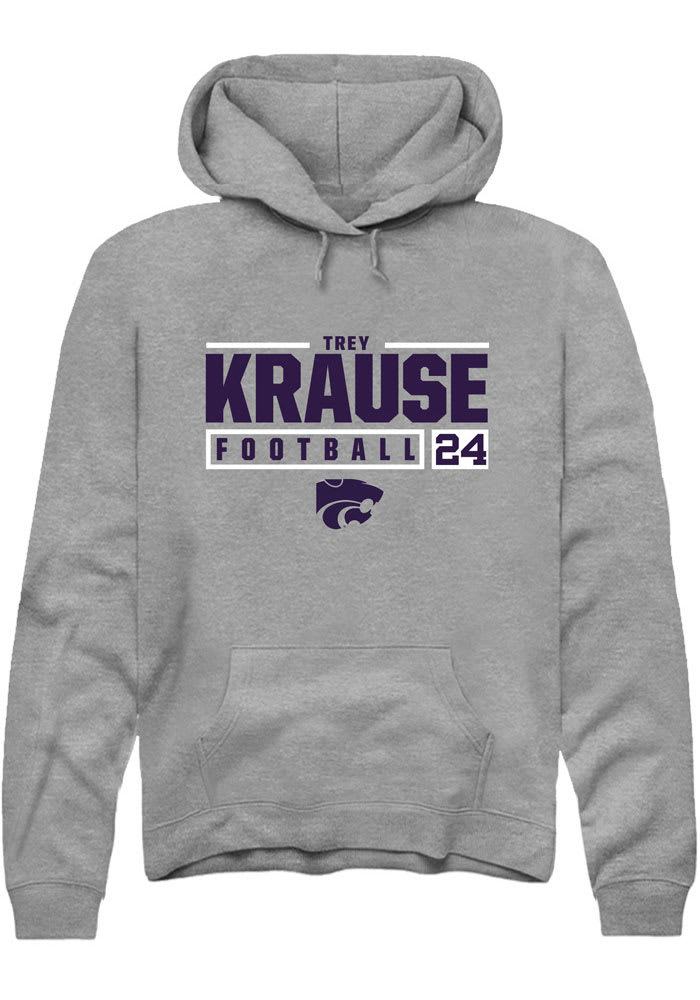 Trey Krause Rally K-State Wildcats Mens Grey NIL Stacked Box Long Sleeve Hoodie