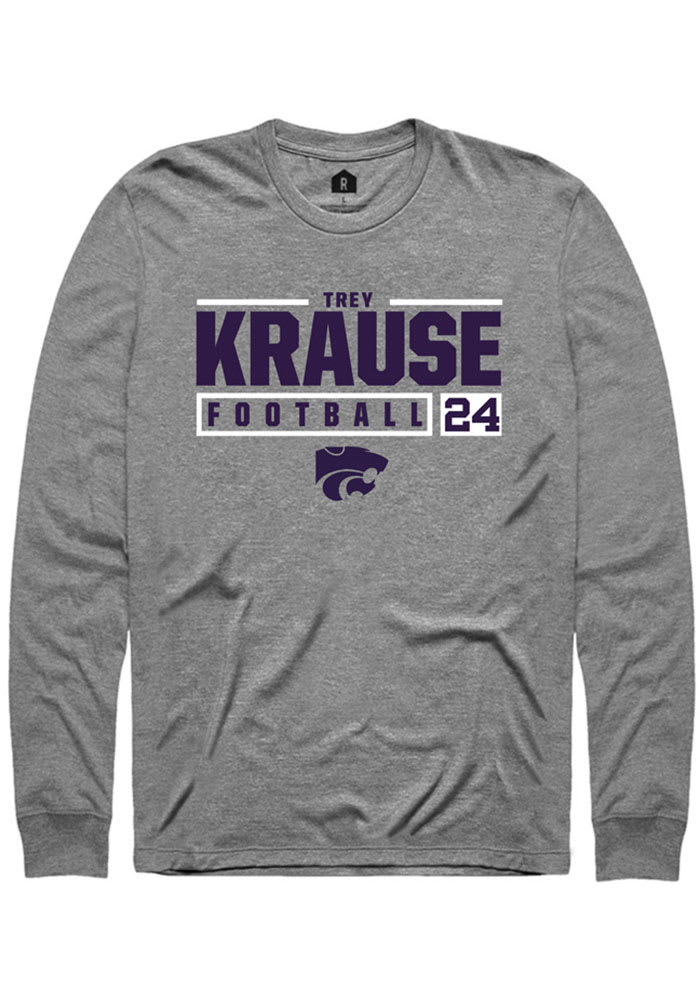 Trey Krause K-State Wildcats Grey Rally NIL Stacked Box Long Sleeve T Shirt