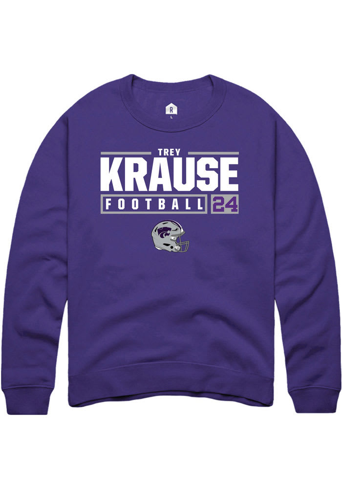 Trey Krause Rally K-State Wildcats Mens Purple NIL Stacked Box Long Sleeve Crew Sweatshirt