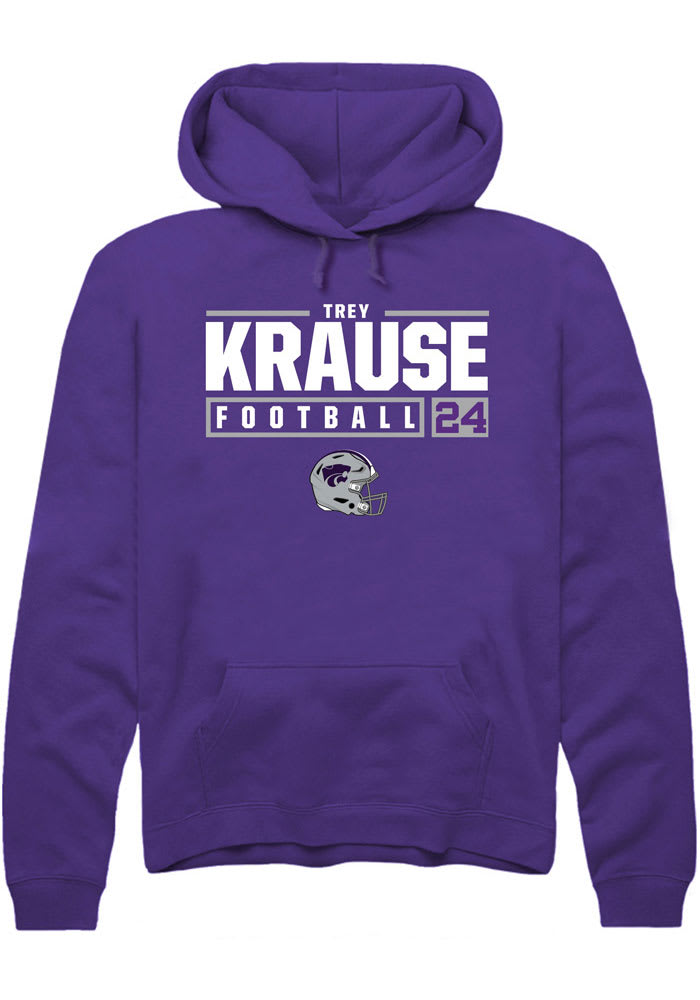 Trey Krause Rally K-State Wildcats Mens Purple NIL Stacked Box Long Sleeve Hoodie
