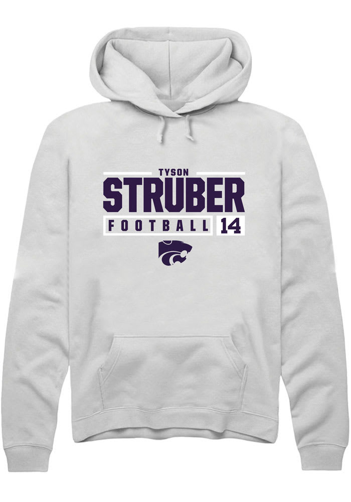 Tyson Struber Rally K-State Wildcats Mens White NIL Stacked Box Long Sleeve Hoodie