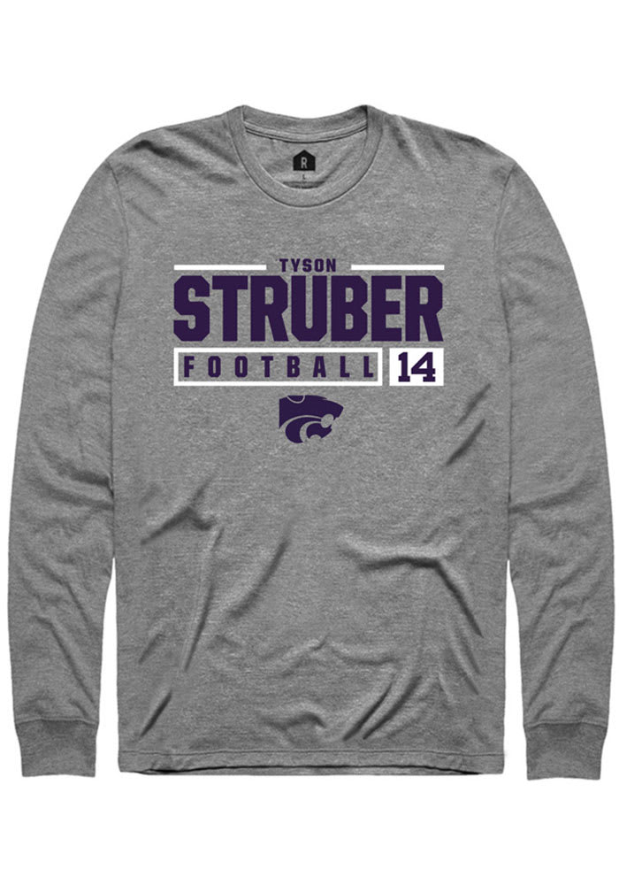 Tyson Struber K-State Wildcats Grey Rally NIL Stacked Box Long Sleeve T Shirt