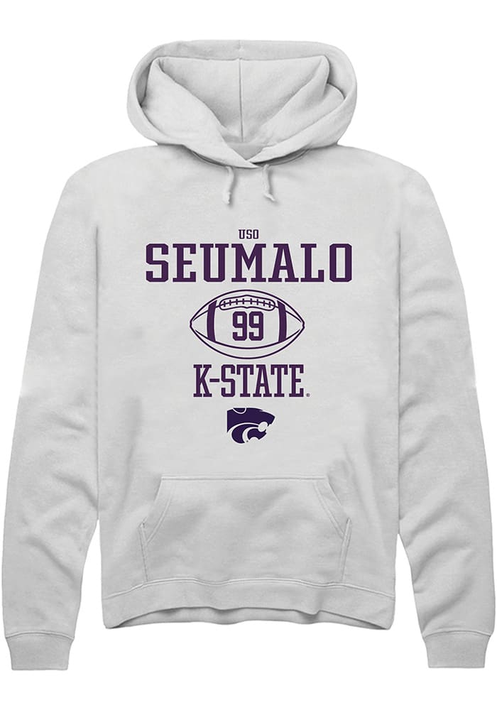 Uso Seumalo Rally K-State Wildcats Mens White NIL Sport Icon Long Sleeve Hoodie