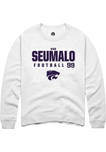 Uso Seumalo Rally Mens White K-State Wildcats NIL Stacked Box Crew Sweatshirt