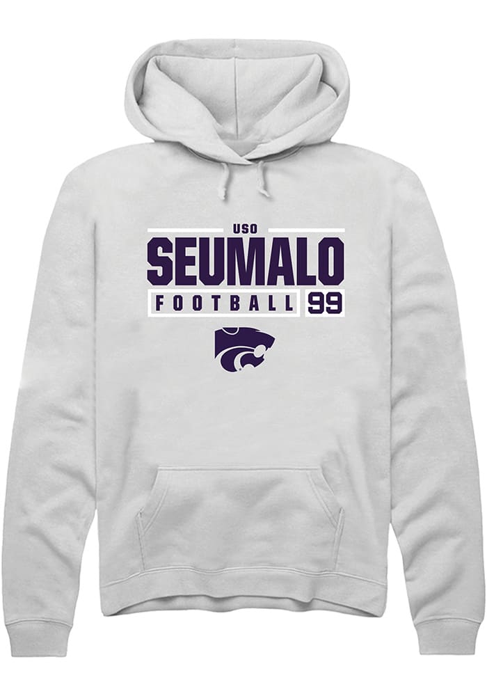 Uso Seumalo Rally K-State Wildcats Mens White NIL Stacked Box Long Sleeve Hoodie