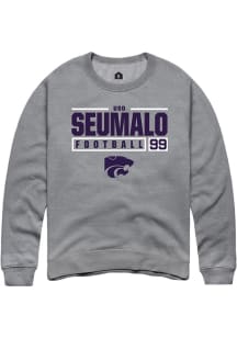 Uso Seumalo Rally Mens Graphite K-State Wildcats NIL Stacked Box Crew Sweatshirt