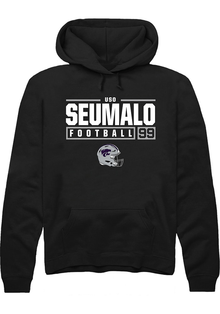 Uso Seumalo Rally K-State Wildcats Mens Black NIL Stacked Box Long Sleeve Hoodie