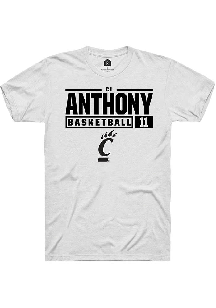 CJ Anthony Cincinnati Bearcats White Rally NIL Stacked Box Short Sleeve T Shirt