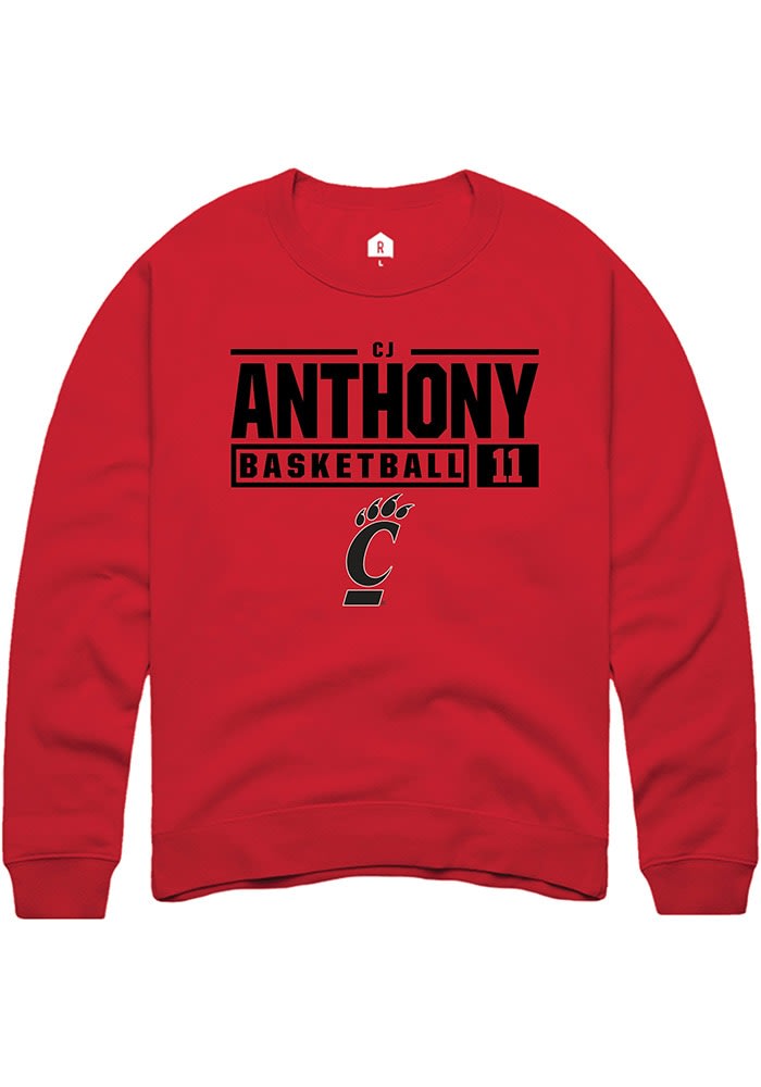 CJ Anthony Rally Cincinnati Bearcats Mens NIL Stacked Box Long Sleeve Crew Sweatshirt