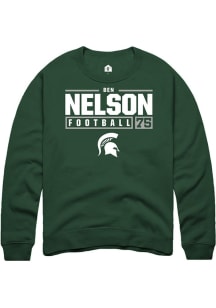Ben Nelson Rally Mens Green Michigan State Spartans NIL Stacked Box Crew Sweatshirt