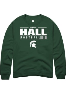 Jordan Hall  Rally Michigan State Spartans Mens Green NIL Stacked Box Long Sleeve Crew Sweatshir..