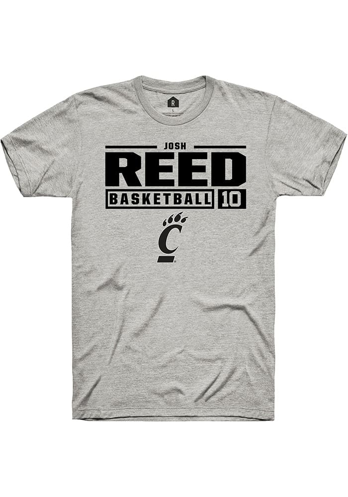 Josh Reed  Cincinnati Bearcats Ash Rally NIL Stacked Box Short Sleeve T Shirt