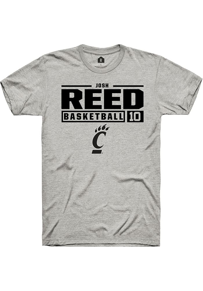 Josh Reed Cincinnati Bearcats Ash Rally NIL Stacked Box Short Sleeve T Shirt
