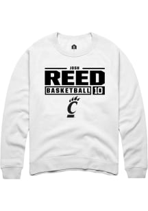 Josh Reed Rally Mens White Cincinnati Bearcats NIL Stacked Box Crew Sweatshirt