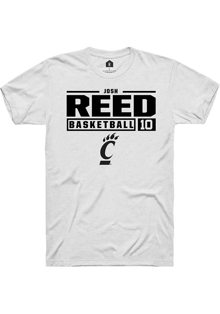 Josh Reed Cincinnati Bearcats White Rally NIL Stacked Box Short Sleeve T Shirt