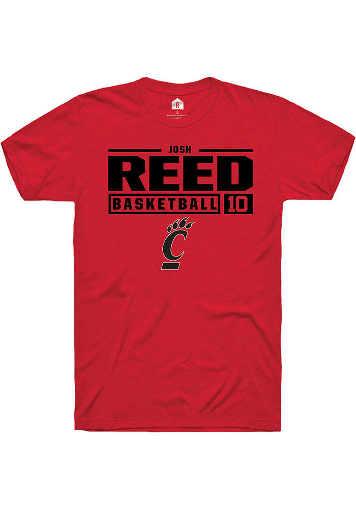 Josh Reed Cincinnati Bearcats Red Rally NIL Stacked Box Short Sleeve T Shirt