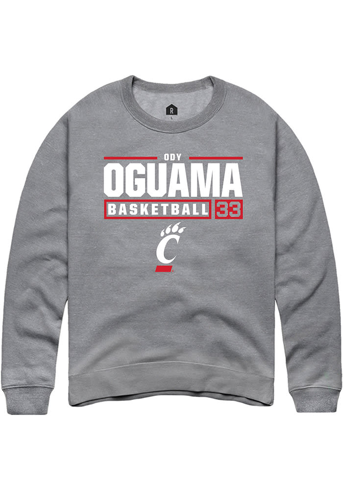 Ody Oguama Rally Cincinnati Bearcats Mens Grey NIL Stacked Box Long Sleeve Crew Sweatshirt