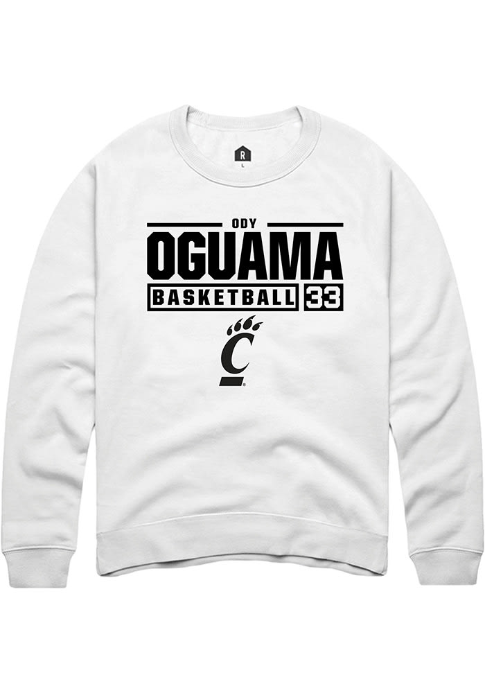 Ody Oguama Rally Cincinnati Bearcats Mens White NIL Stacked Box Long Sleeve Crew Sweatshirt