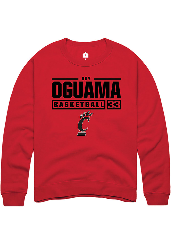 Ody Oguama Rally Cincinnati Bearcats Mens Red NIL Stacked Box Long Sleeve Crew Sweatshirt
