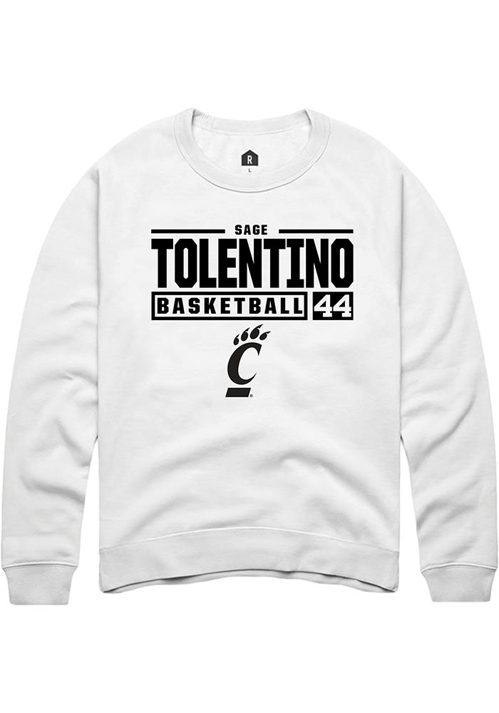 Sage Tolentino Rally Cincinnati Bearcats Mens White NIL Stacked Box Long Sleeve Crew Sweatshirt