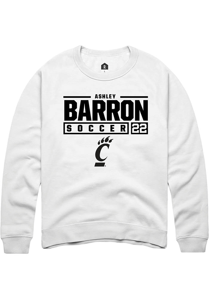 Ashley Barron Rally Cincinnati Bearcats Mens White NIL Stacked Box Long Sleeve Crew Sweatshirt