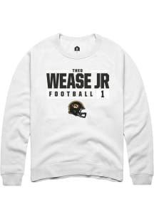 Theo Wease Jr.  Rally Missouri Tigers Mens White NIL Stacked Box Long Sleeve Crew Sweatshirt