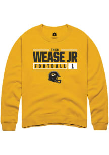 Theo Wease Jr.  Rally Missouri Tigers Mens Gold NIL Stacked Box Long Sleeve Crew Sweatshirt