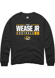 Theo Wease Jr.  Rally Missouri Tigers Mens Black NIL Stacked Box Long Sleeve Crew Sweatshirt