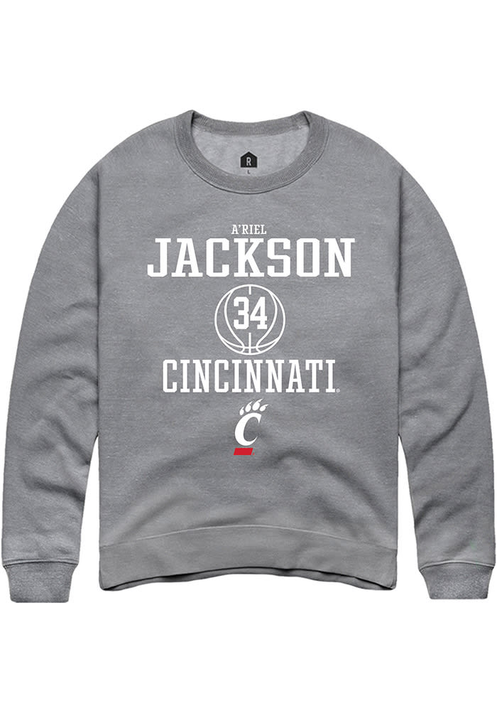 A'riel Jackson Rally Cincinnati Bearcats Mens Grey NIL Sport Icon Long Sleeve Crew Sweatshirt