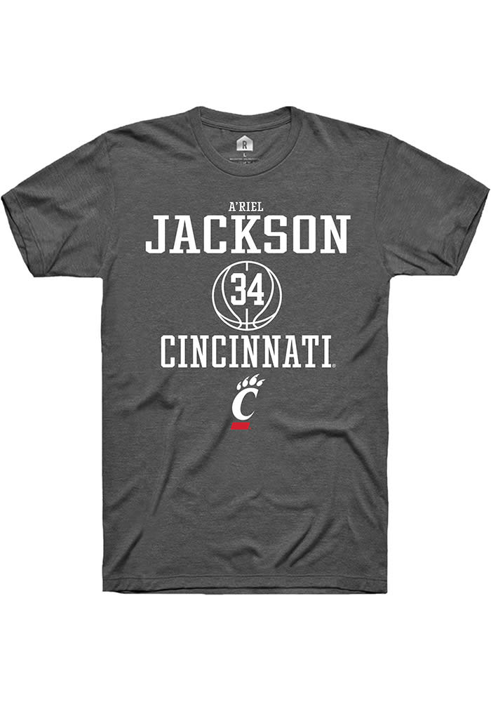 A'riel Jackson Cincinnati Bearcats Grey Rally NIL Sport Icon Short Sleeve T Shirt