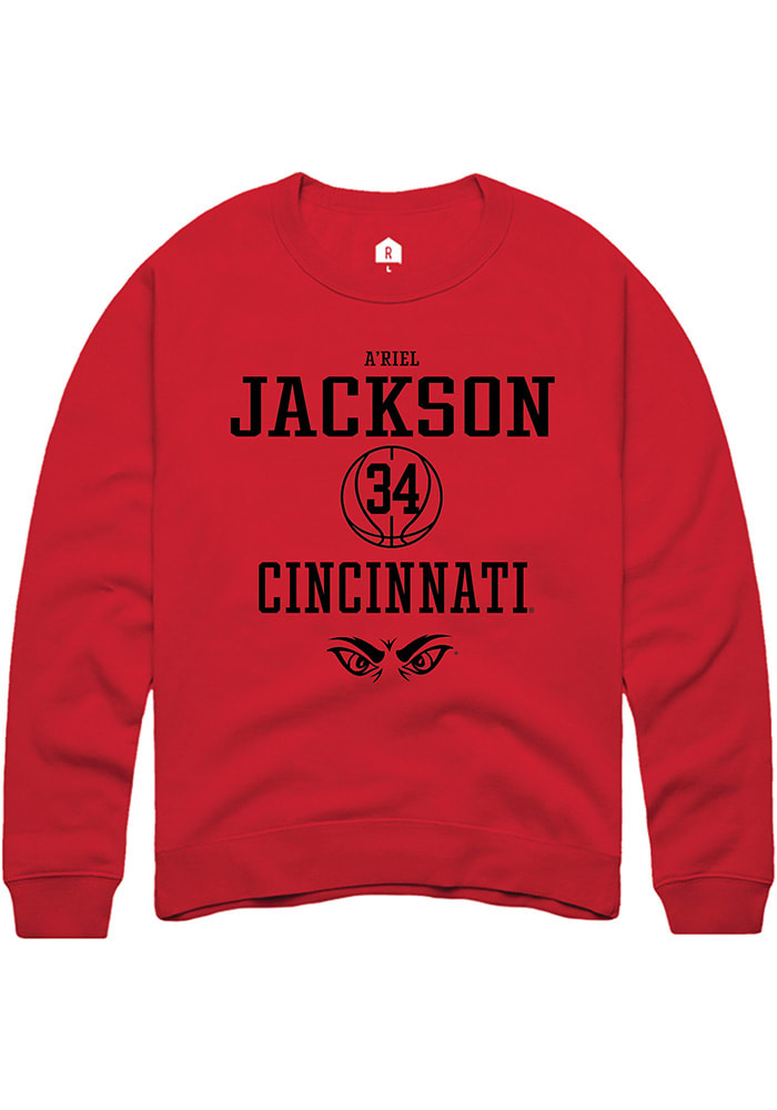 A'riel Jackson Rally Cincinnati Bearcats Mens Red NIL Sport Icon Long Sleeve Crew Sweatshirt